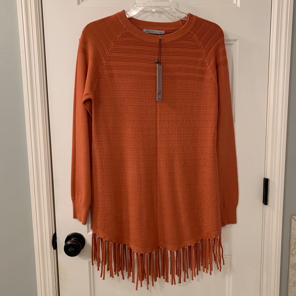 Copper color fringe sweater
